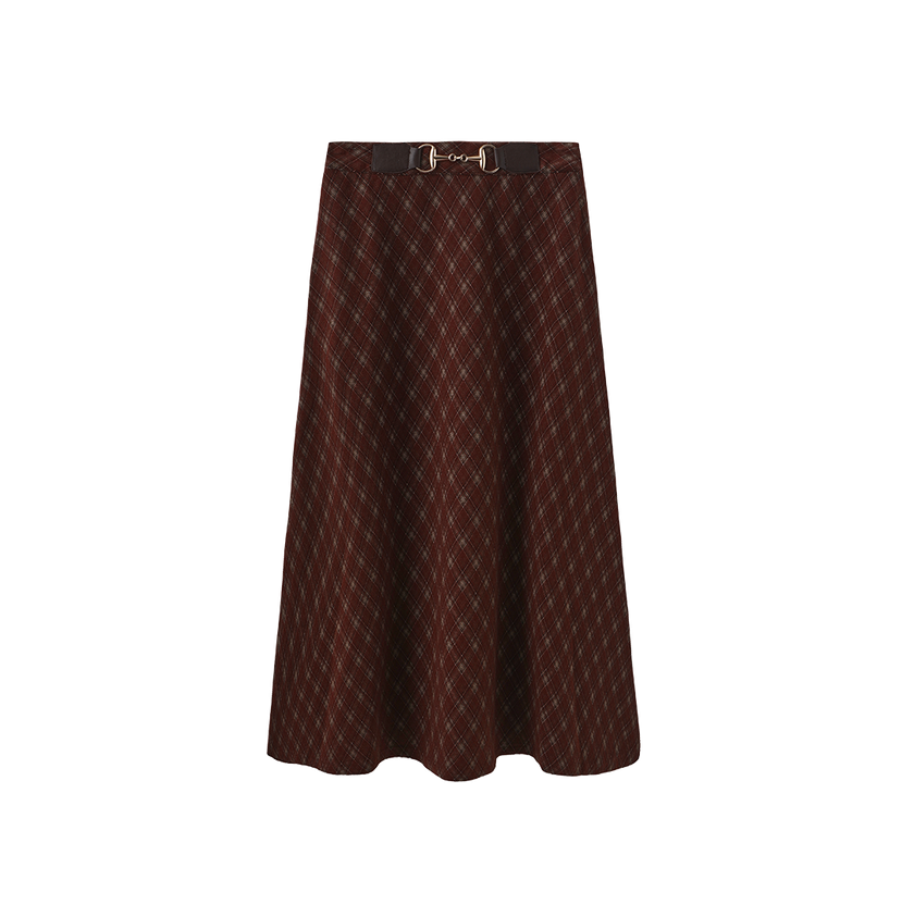 Belted Plaid Wool Skirt