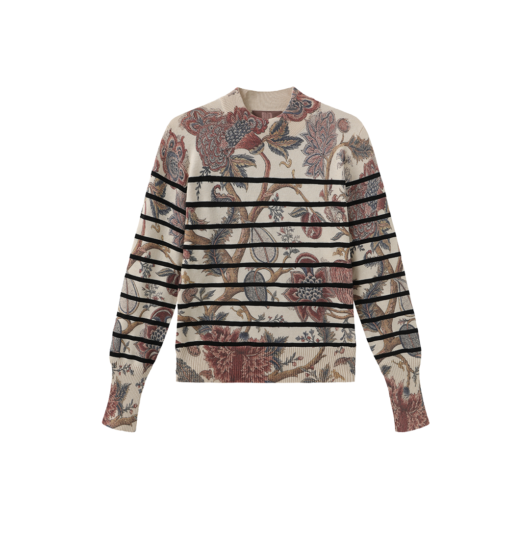 Striped  Floral Crewneck Sweater