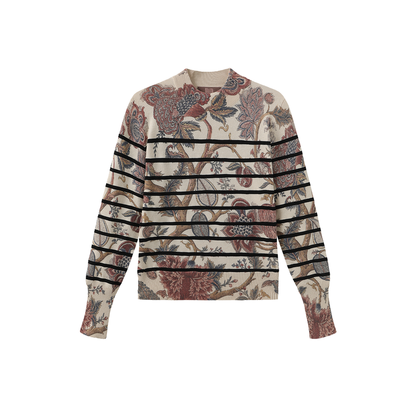 Striped  Floral Crewneck Sweater