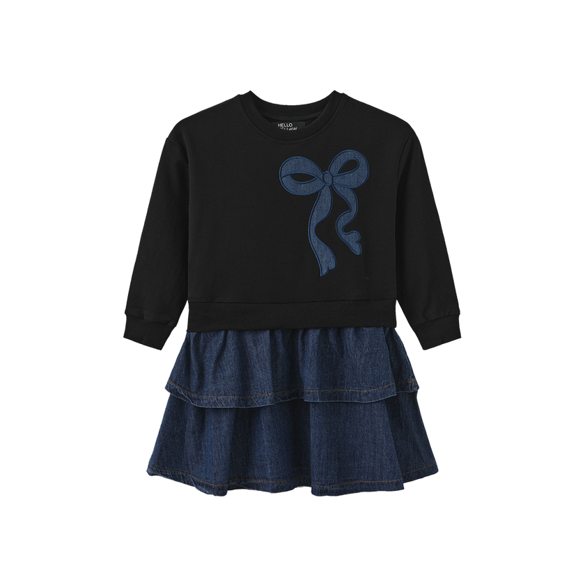 Sweatshirt And Denim Ruffle Dress