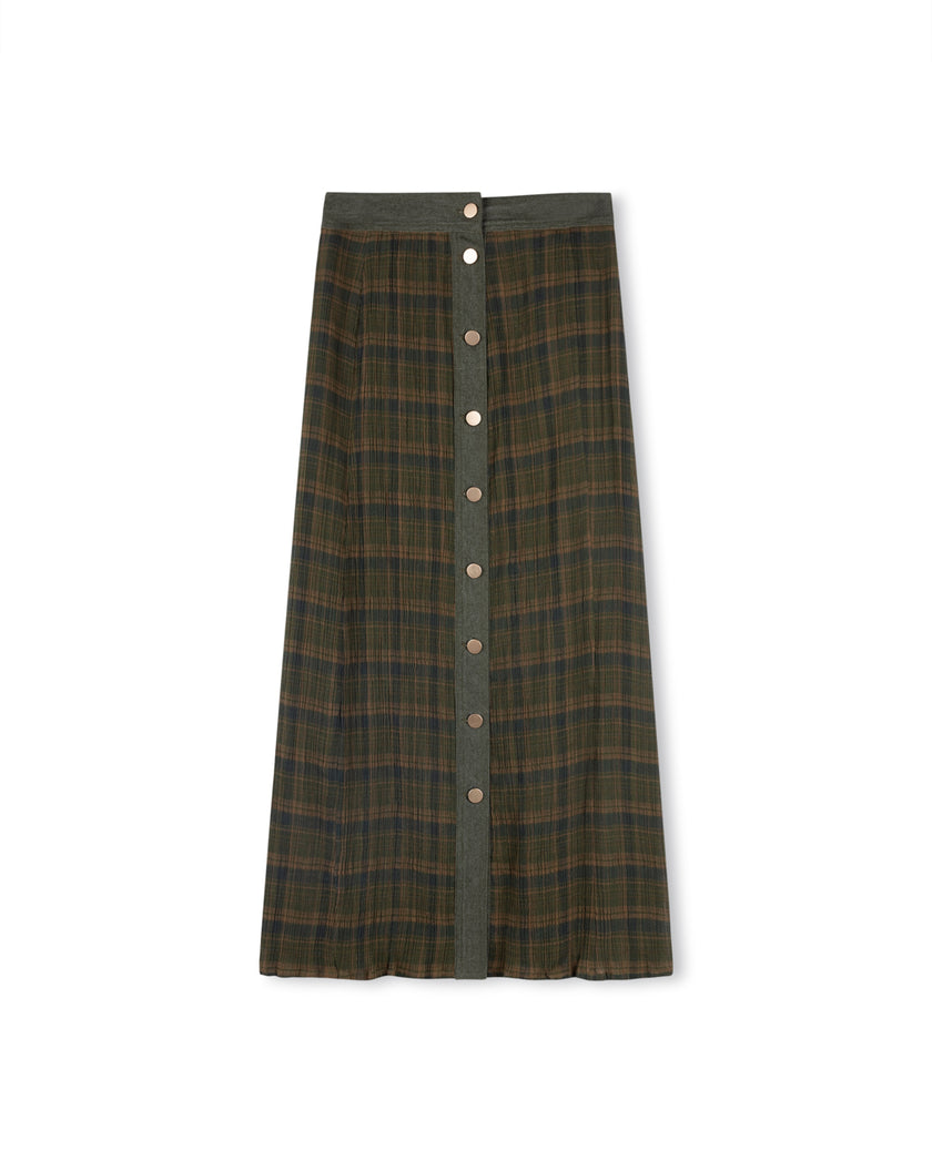 Plaid Button Down Denim Placket Skirt