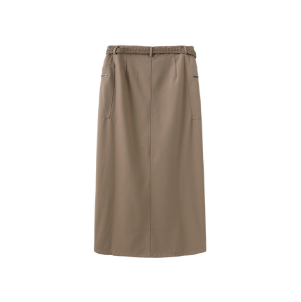 Belted Pocket Wool Skirt