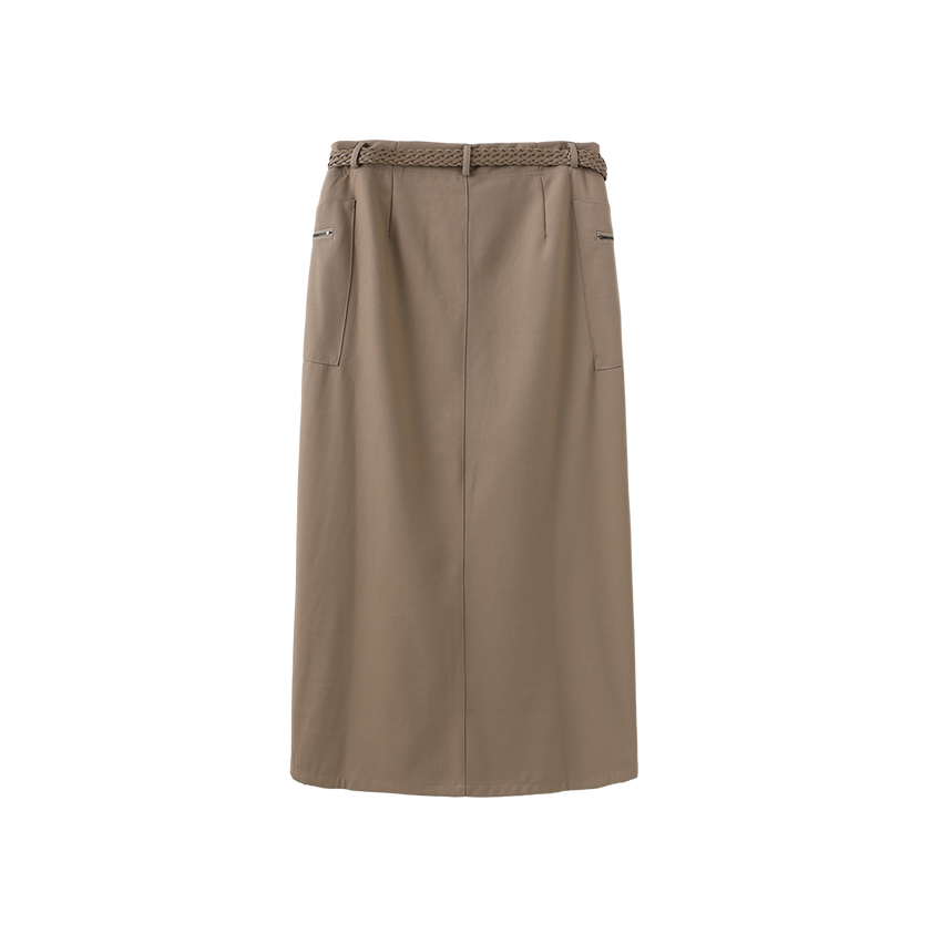 Belted Pocket Wool Skirt