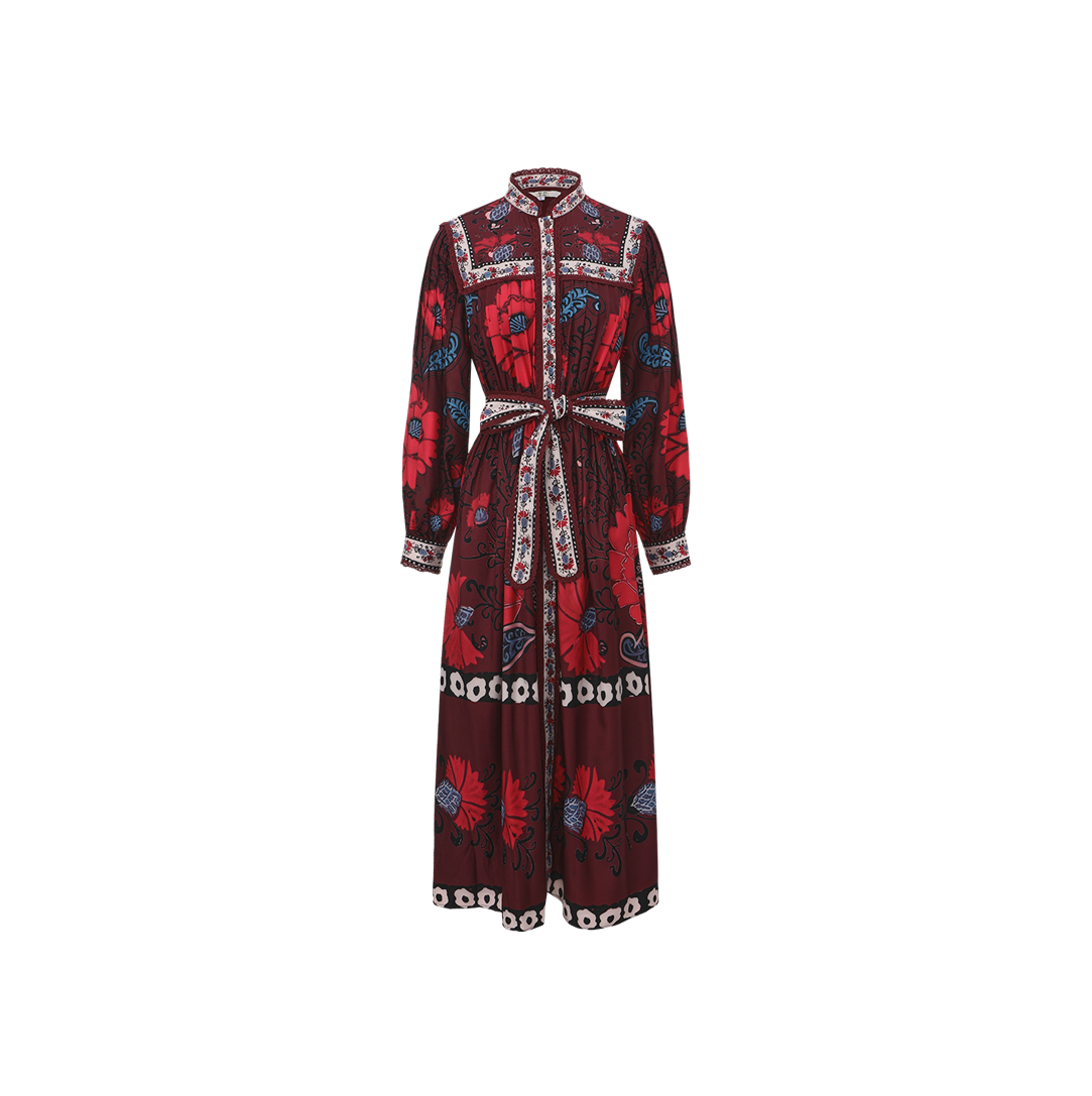Lace Trimmed Printed Pleated Dress