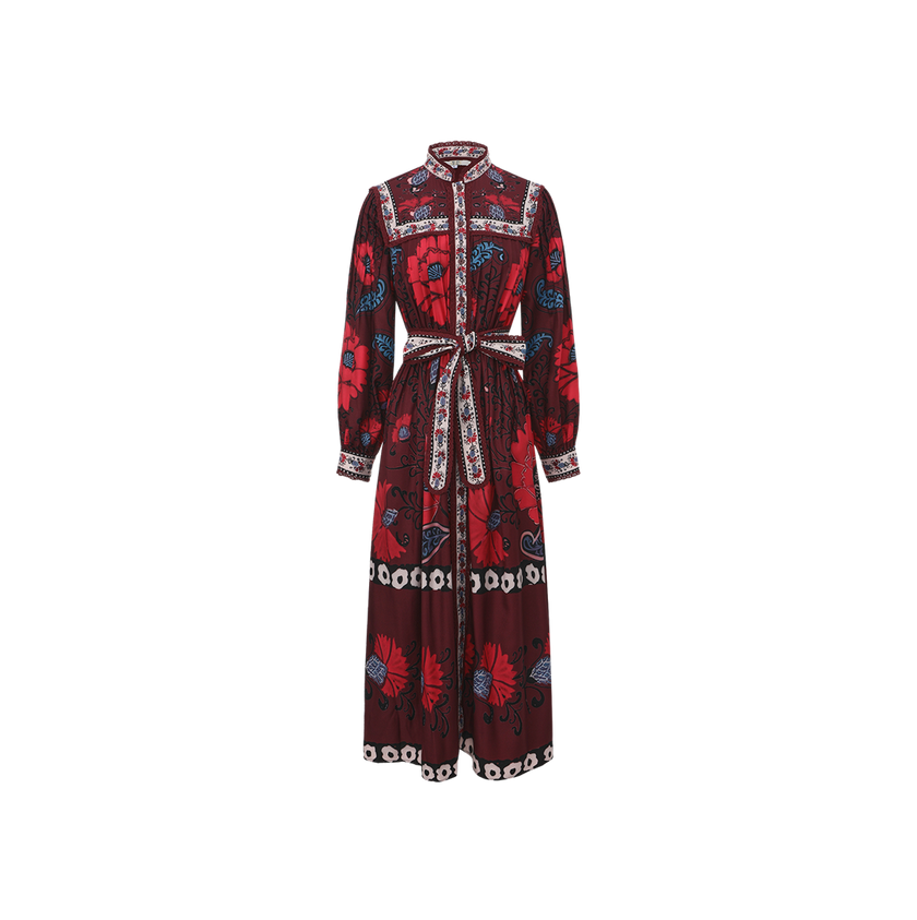 Lace Trimmed Printed Pleated Dress