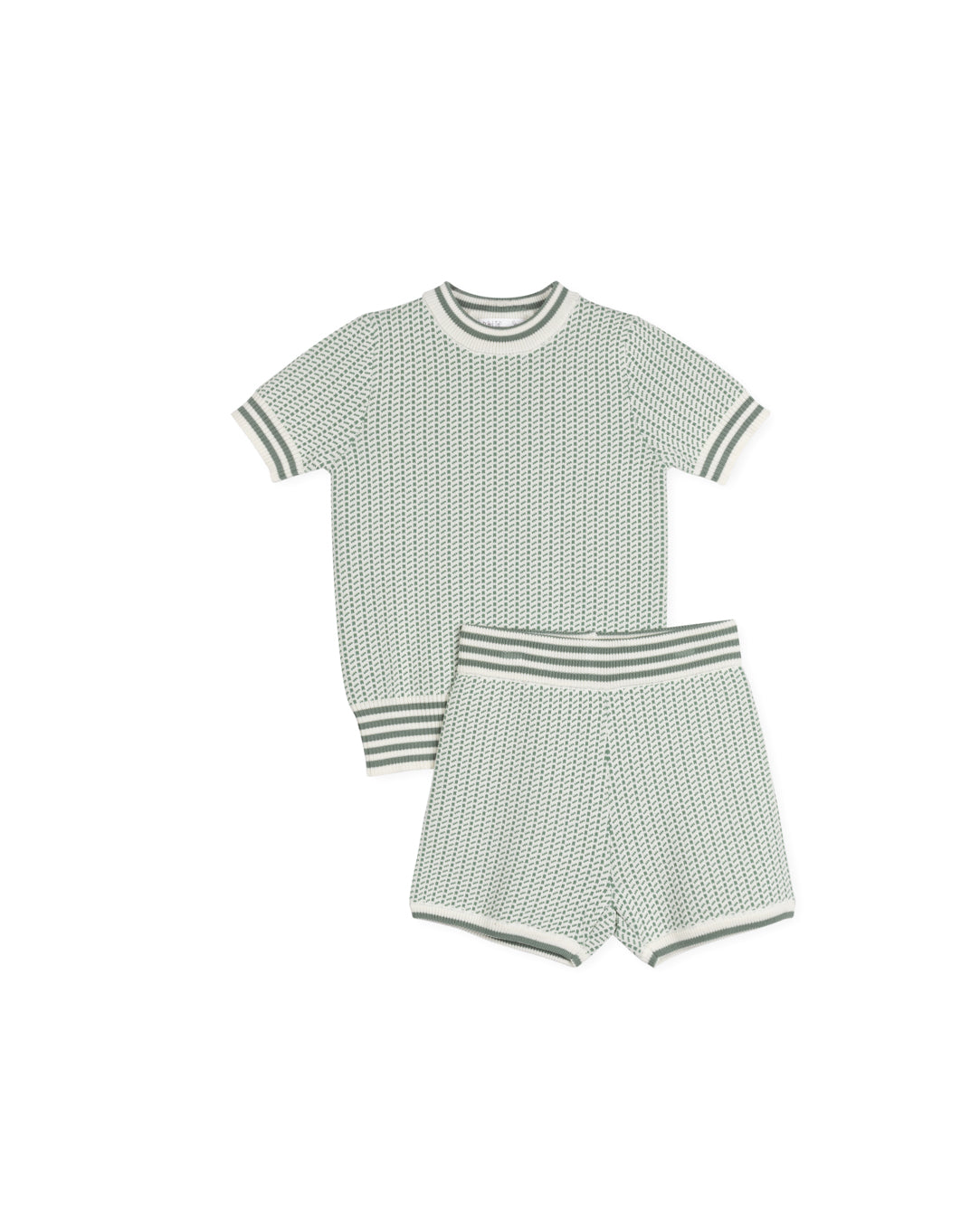 Knit Striped Trimming Sweater And Shorts