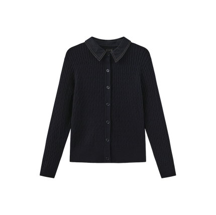 Cable Knit Contrast Fabric Cardigan