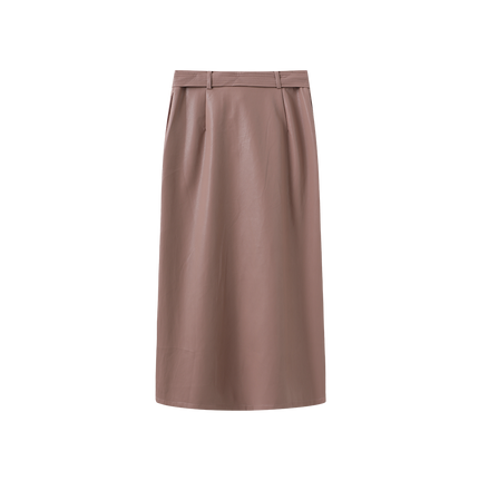Leather Belted Button Down Skirt