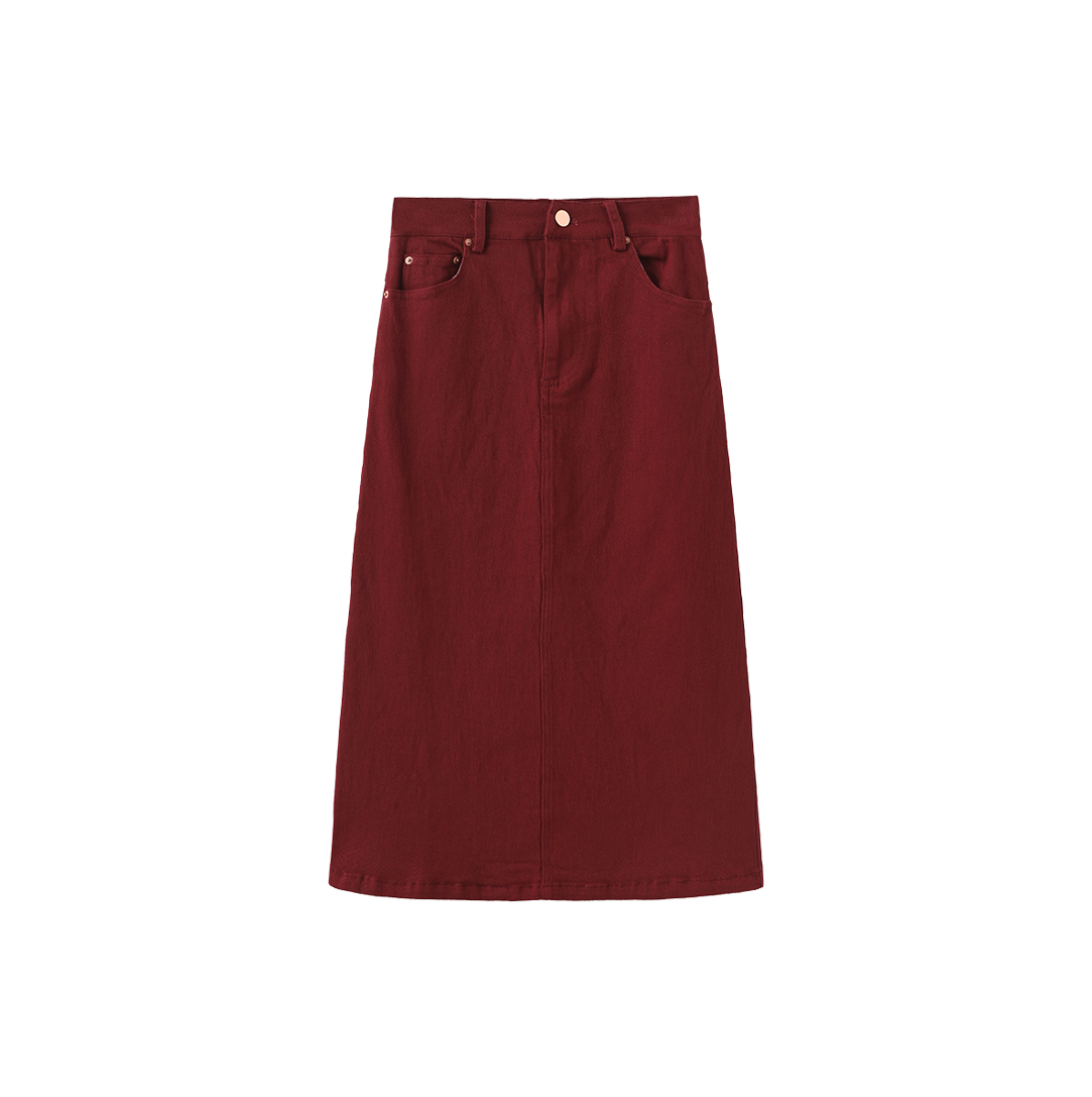 Denim A-line Flyfront Midi Skirt