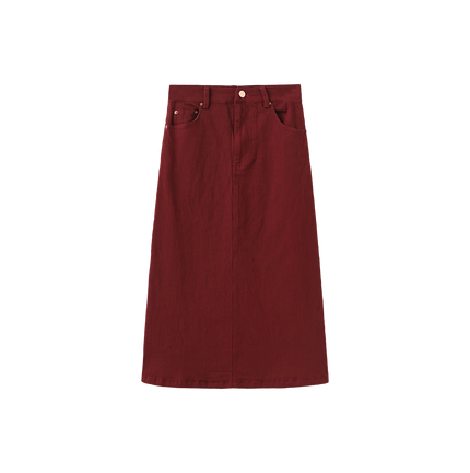 Denim A-line Flyfront Midi Skirt