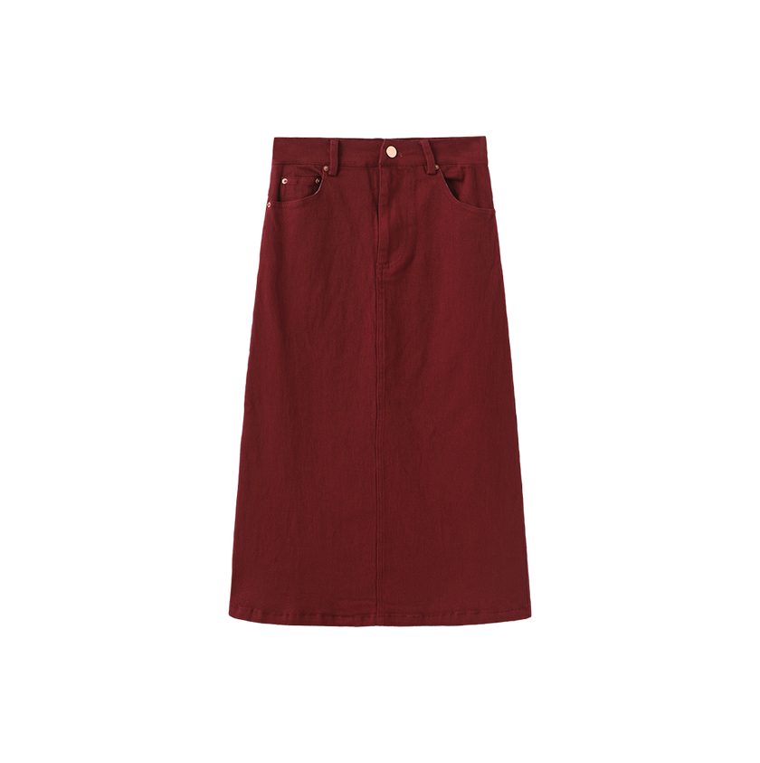 Denim A-line Flyfront Midi Skirt