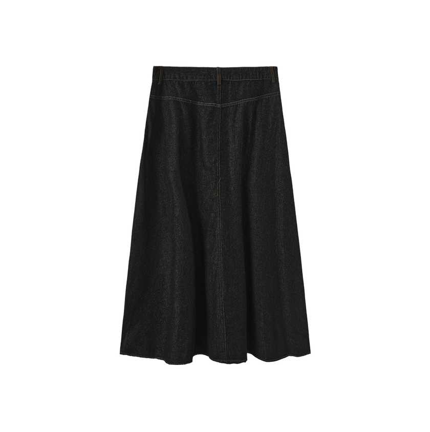 Denim Front Fly Midi Skirt