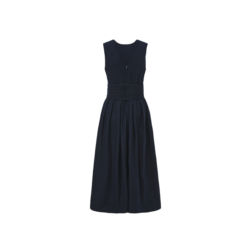 Pleated Waist Wool Dress