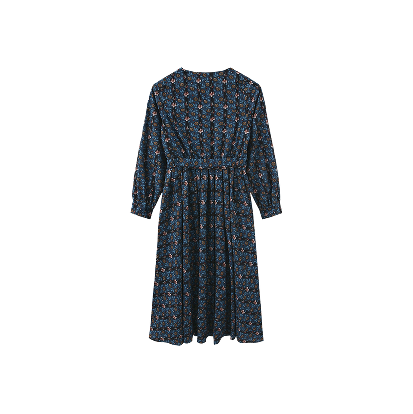 Side Placket Pleated Midi Dress