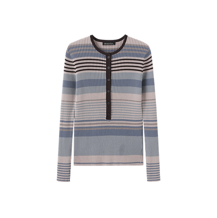 Ribbed Stripe Button Top