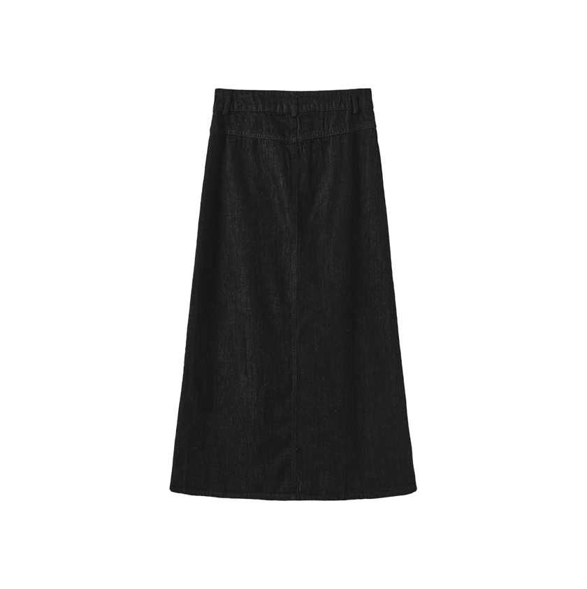 Dark Denim Maxi Pleat Skirt