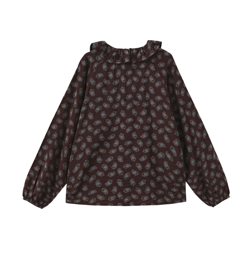 Leaf Printed Ruffle Blouse