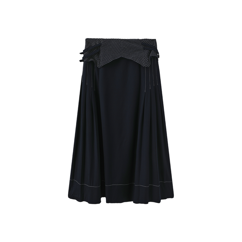 Top Stitch Woven Pleat Skirt