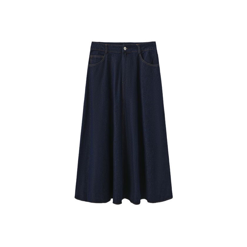 Denim Front Fly Midi Skirt