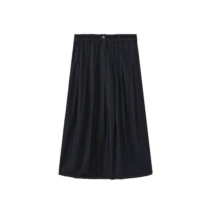 Wide Pleat Fly Denim Skirt