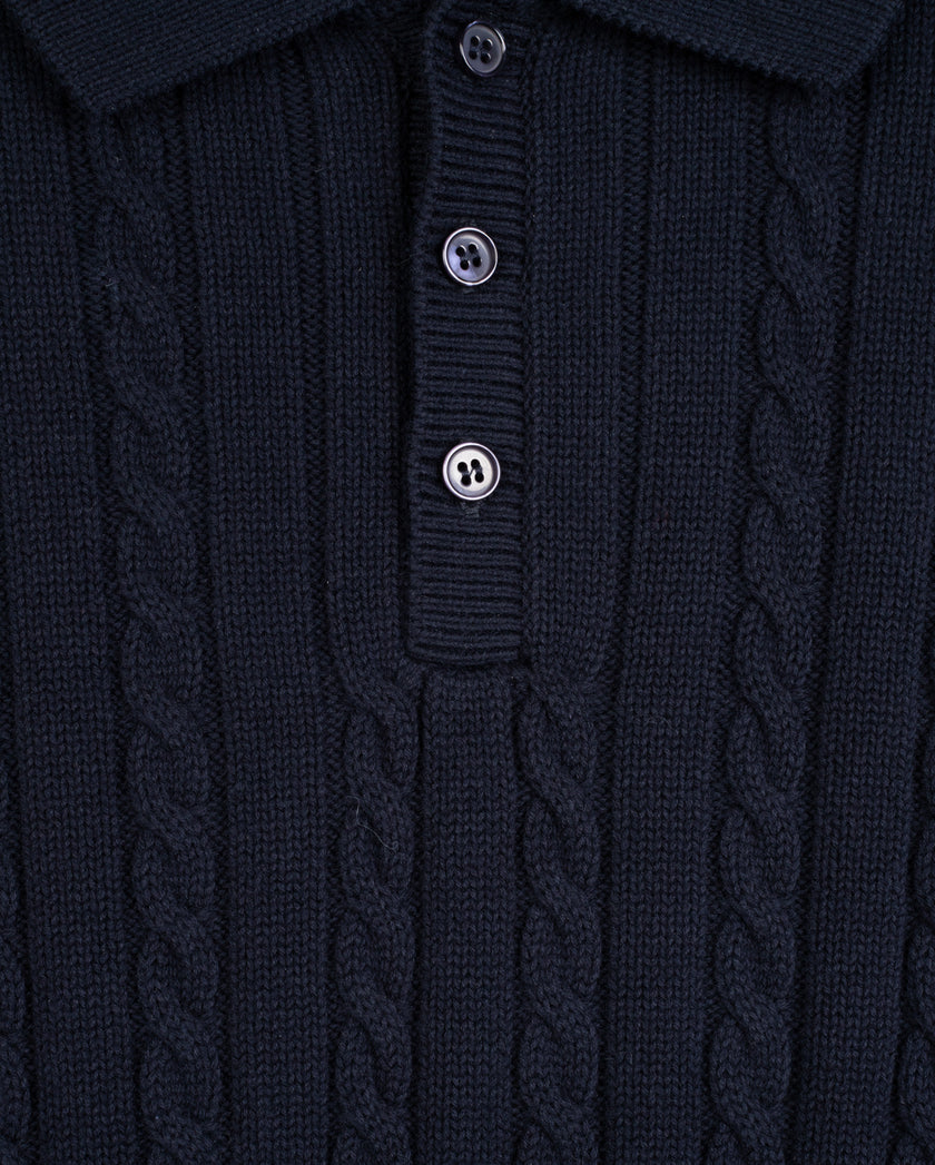 Cable Knit Long Sleeve Polo