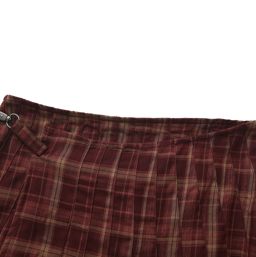 Buckle Plaid Wrap Skirt