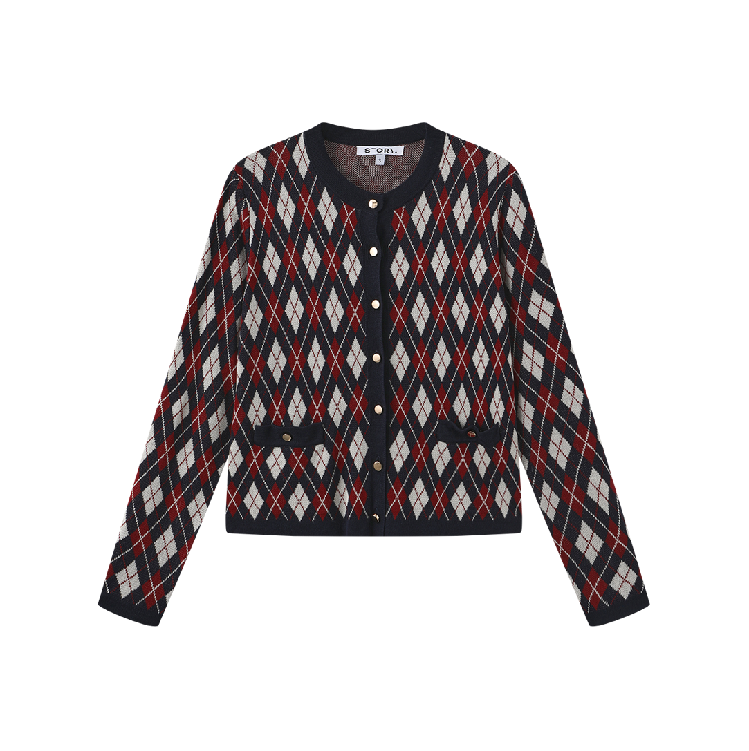 Checkered Gold Button Cardigan