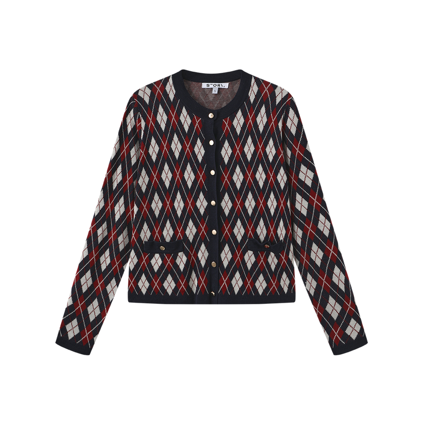 Checkered Gold Button Cardigan