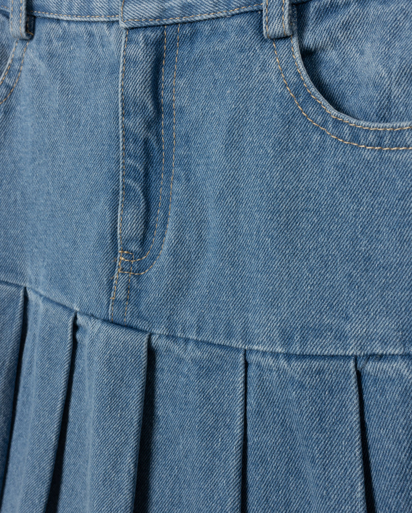 Denim Drop Yolk Pleated Skirt