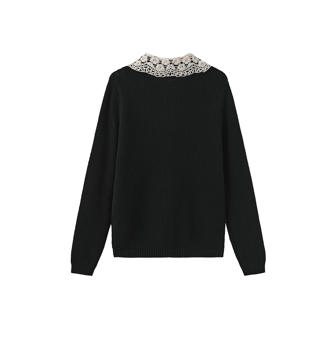 Crochet Collared Pointelle Cardigan