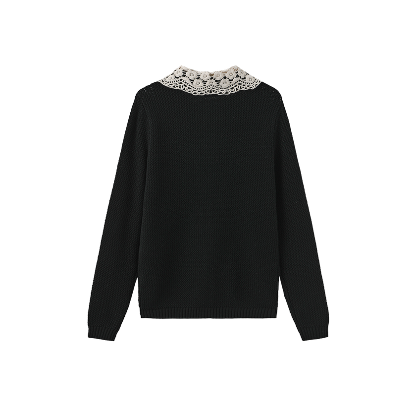 Crochet Collared Pointelle Cardigan
