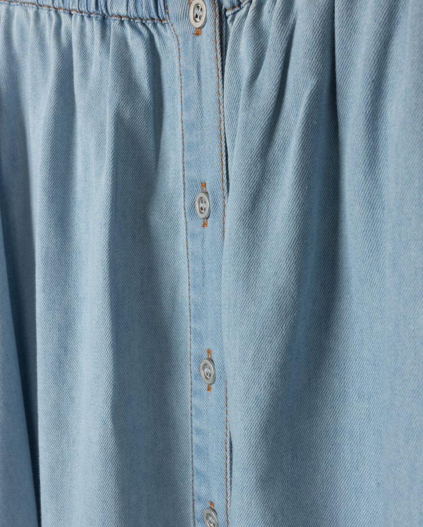 Chambray Flowy Maxi Pocket Skirt