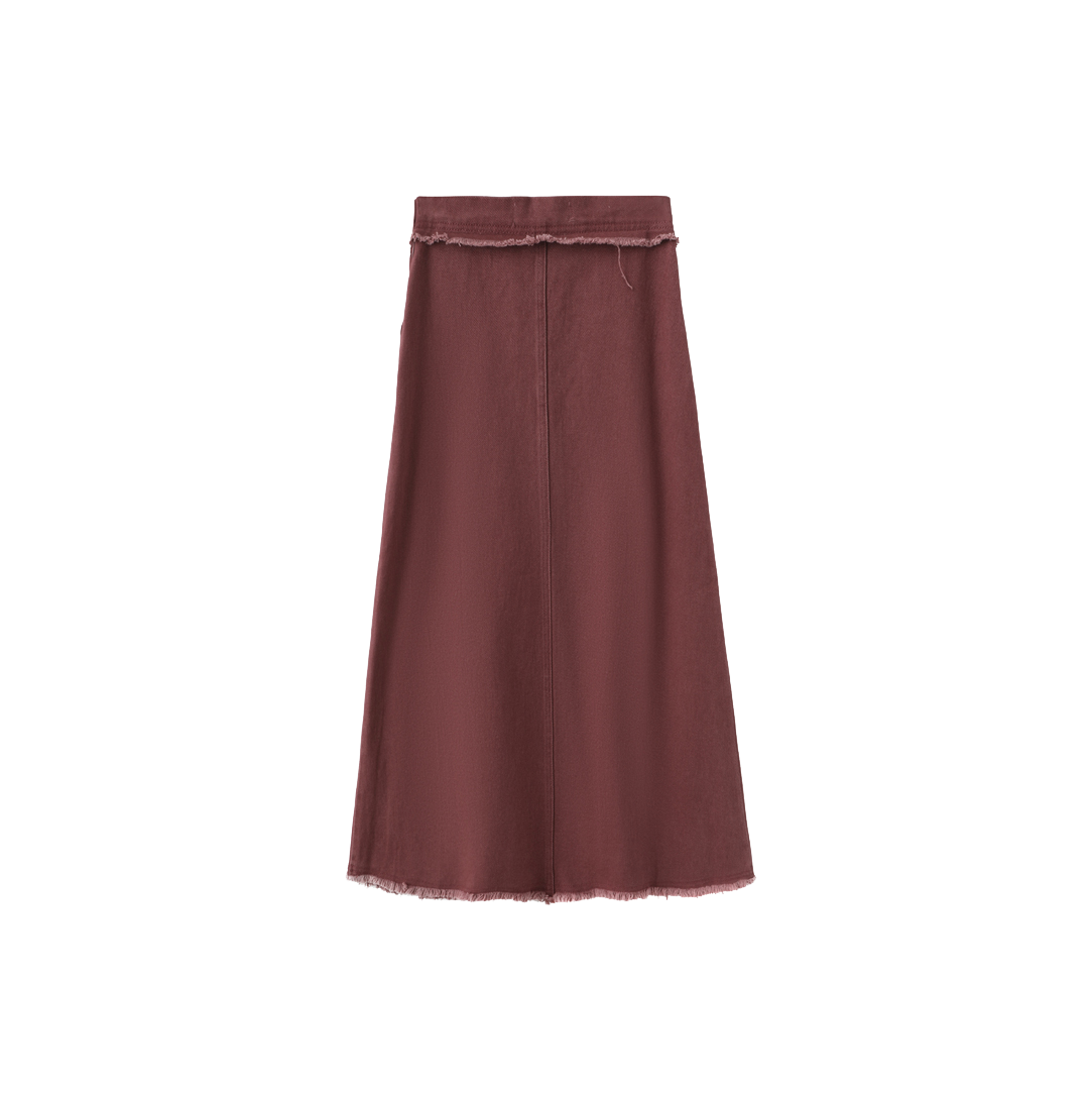 Denim Fringe Center Seam Skirt