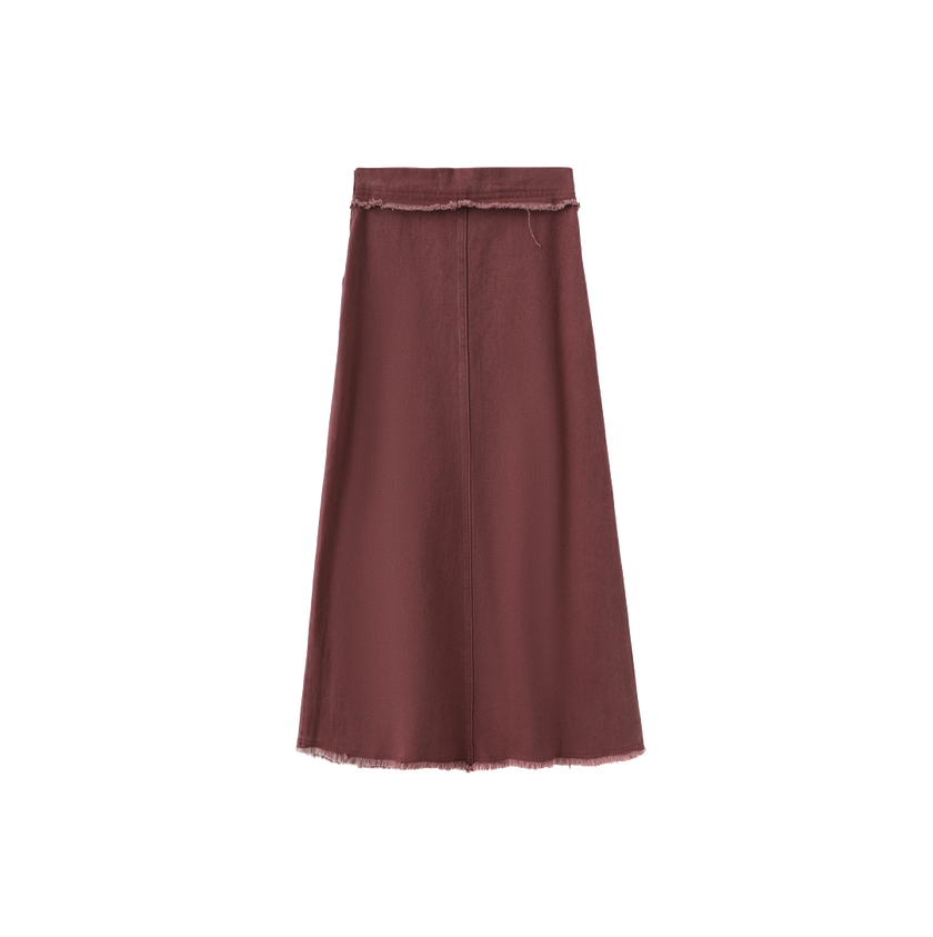 Denim Fringe Center Seam Skirt