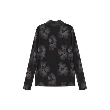 Painted Floral Mesh Mock Neck