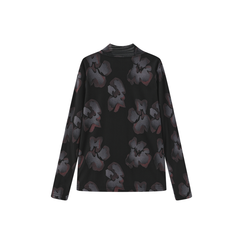 Painted Floral Mesh Mock Neck