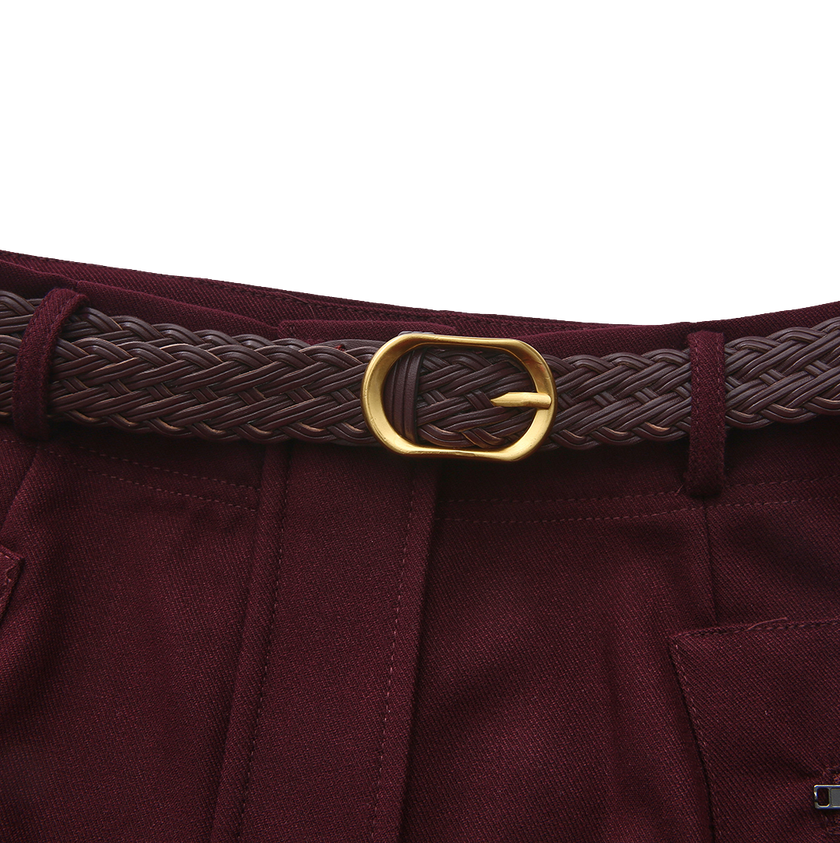 Belted Pocket Wool Skirt
