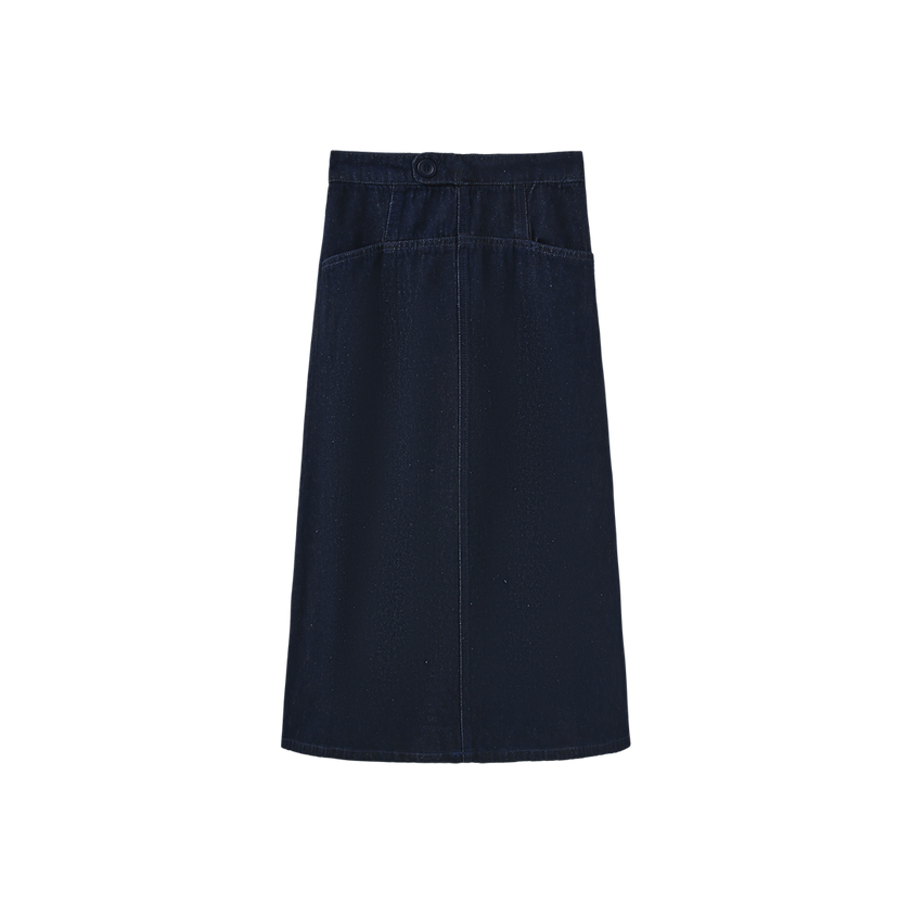 Side Button Tab Midi Skirt