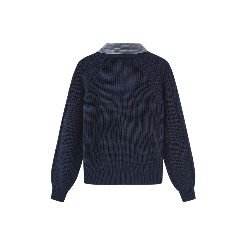 Cable Knit Stripe Collar Sweater