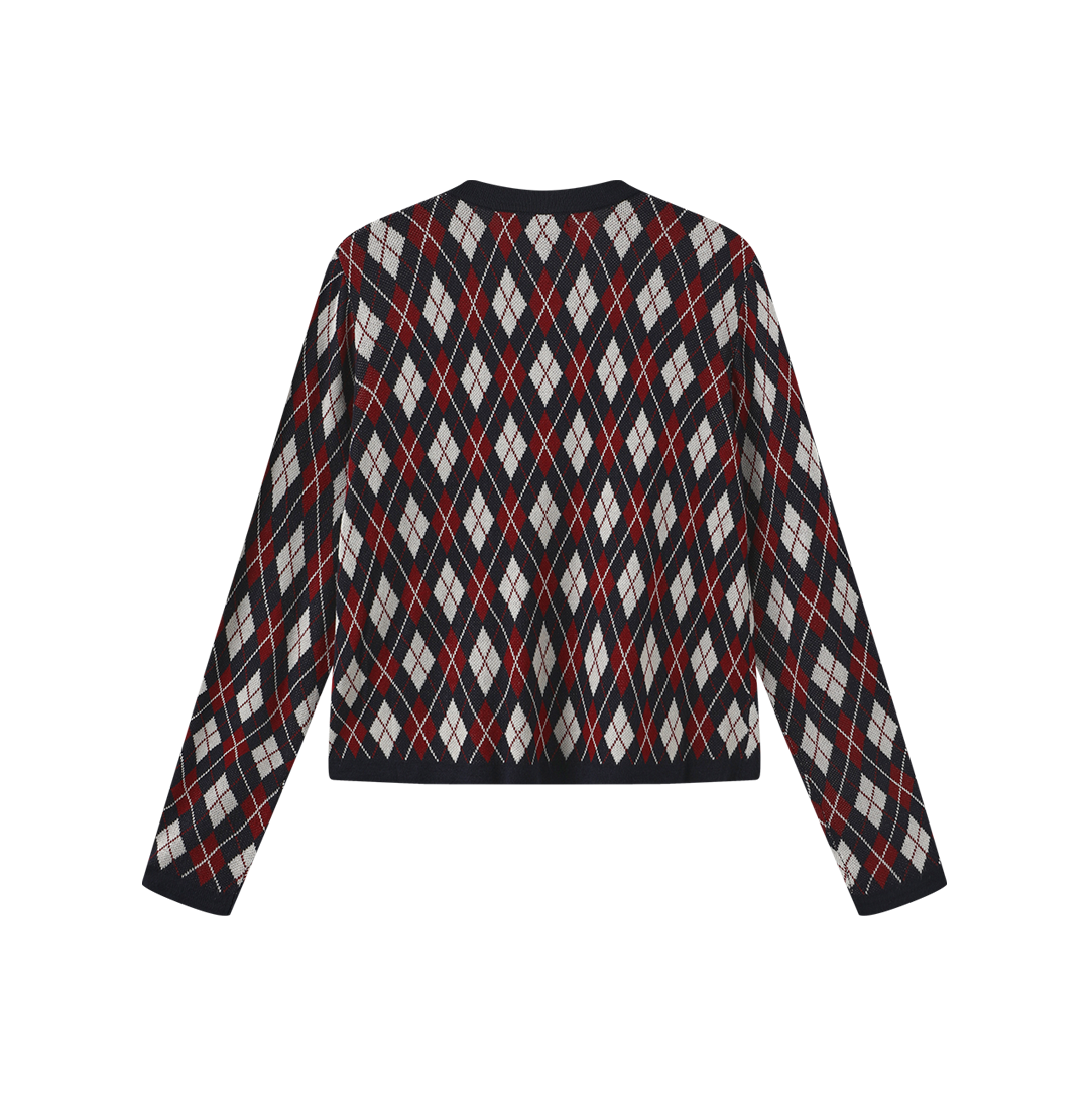 Checkered Gold Button Cardigan