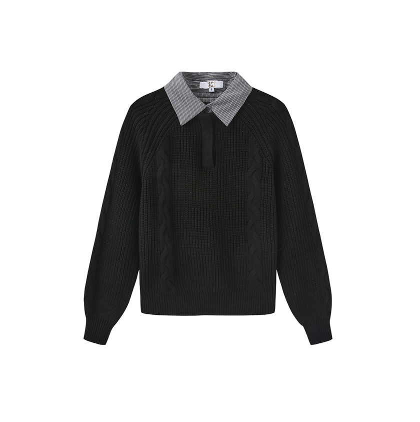 Cable Knit Stripe Collar Sweater