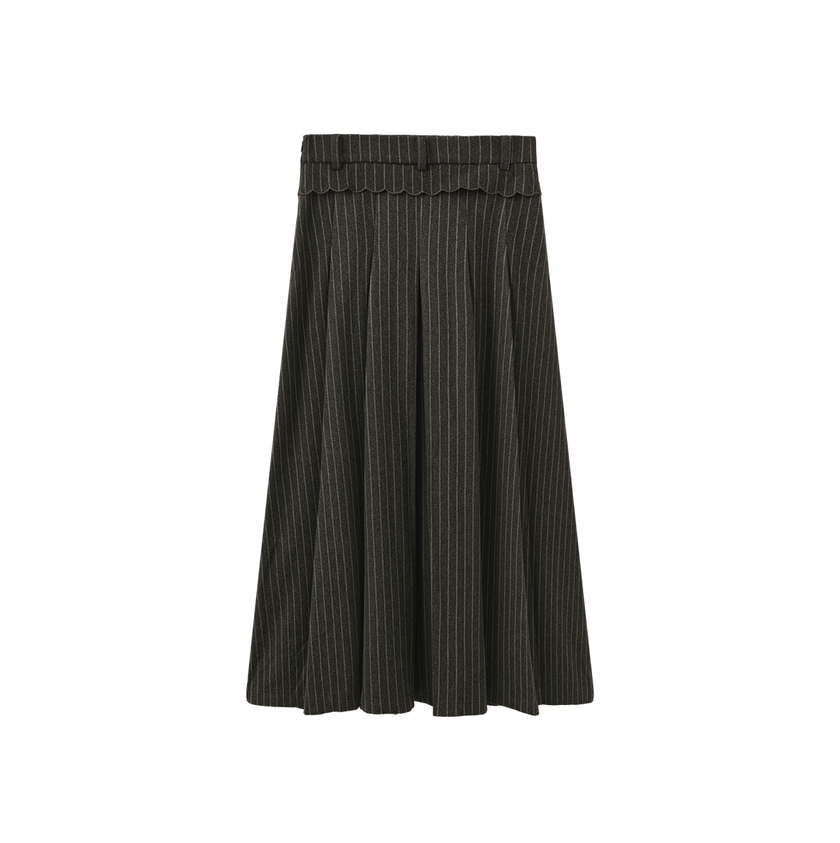 Scallop Detailed Pinstripe Skirt