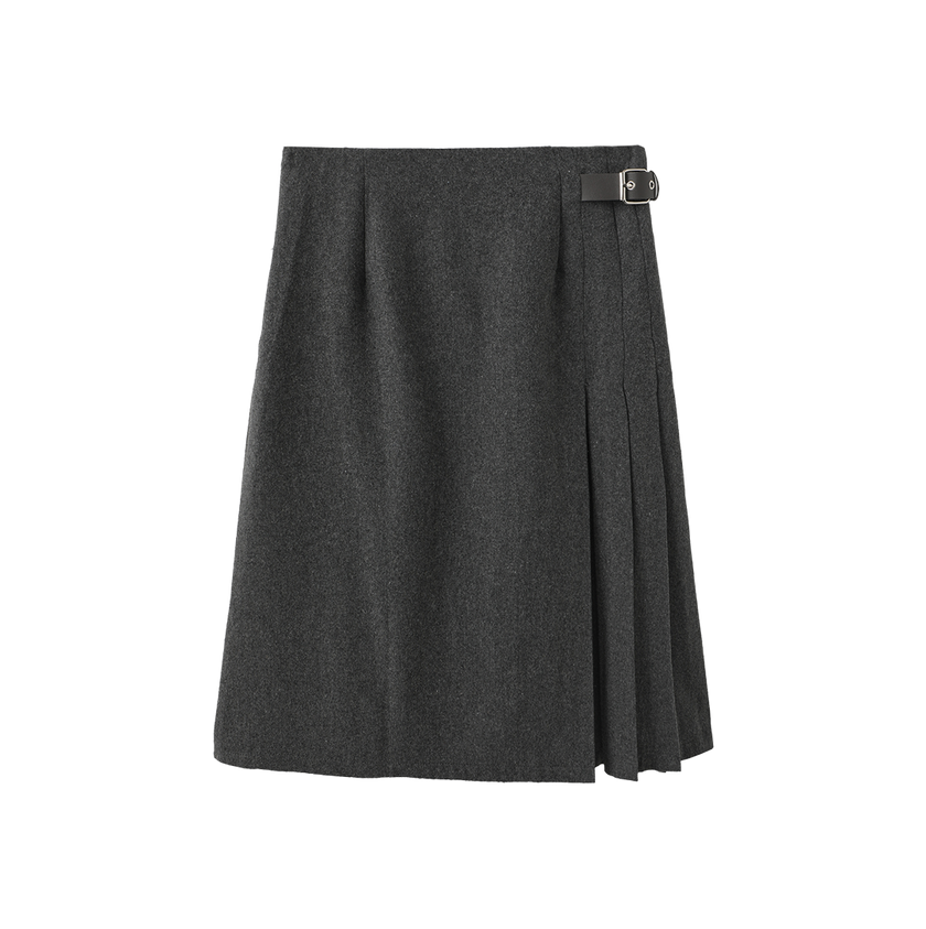 Side Pleat Wool Skirt