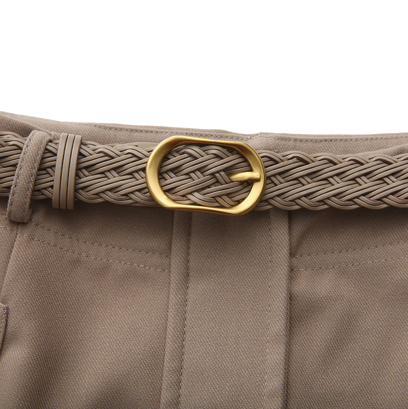 Belted Pocket Wool Skirt
