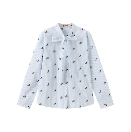 Lee Embroidered Neck Tie Blouse