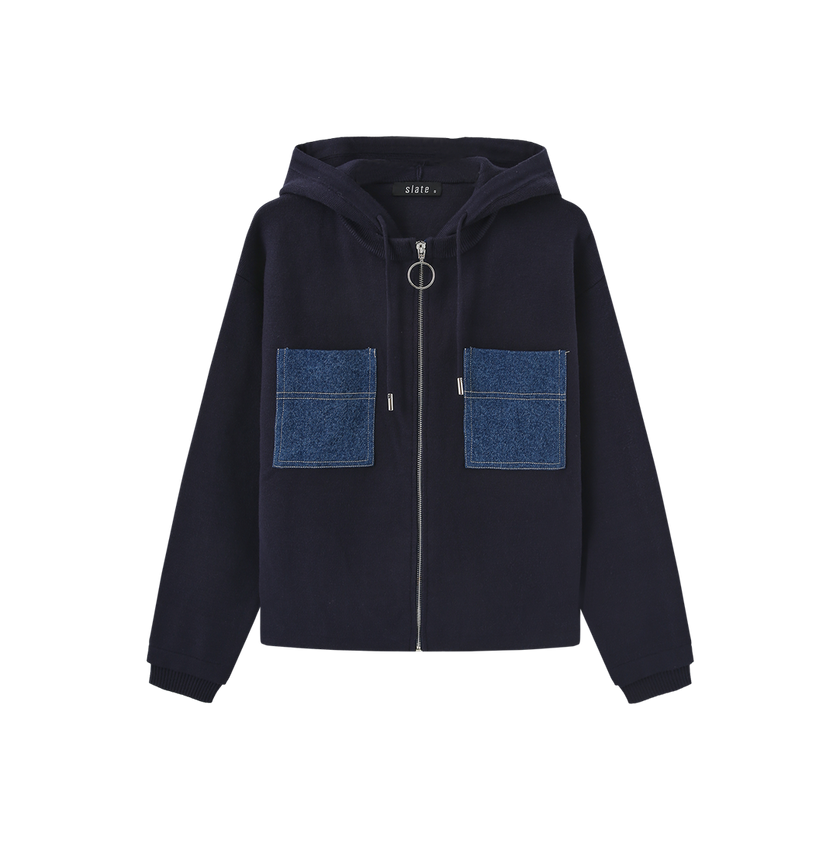 Knit Double Pocket Zip Sweater