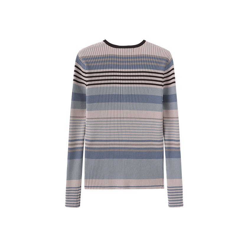 Ribbed Stripe Button Top