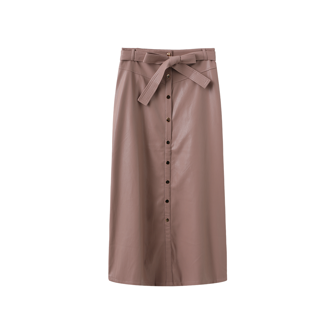 Leather Belted Button Down Skirt