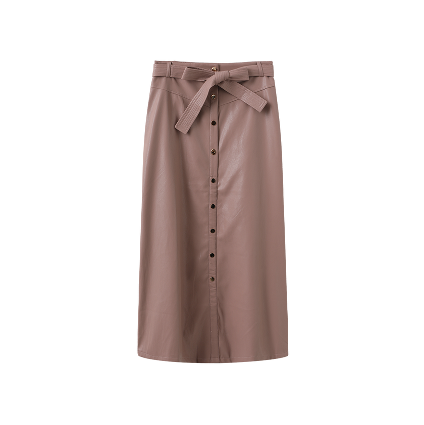Leather Belted Button Down Skirt