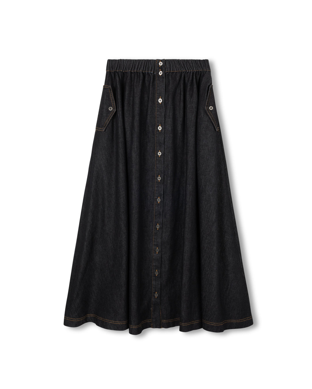 Chambray Flowy Maxi Pocket Skirt